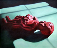 Still-life with red doll