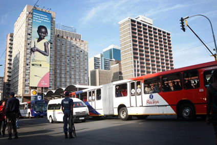 Police at the Noord taxi rank in the Johannesburg CBD after reports of a BRT bus being shot at in Soweto