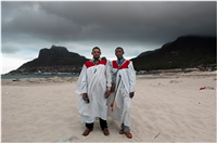 Members of the 'IIitye Zion Church of God', Sunday morning, Hout Bay beach, Cape Town
