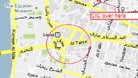 Annotated map of Cairo, showing Contemporary Image Collective relative to Tahrir Square